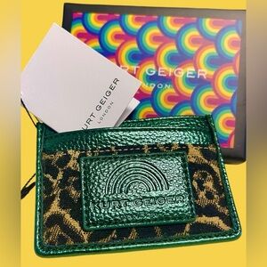 Kurt Geiger Card Holder Leopard Print/Green Accents New w/tags & gift box